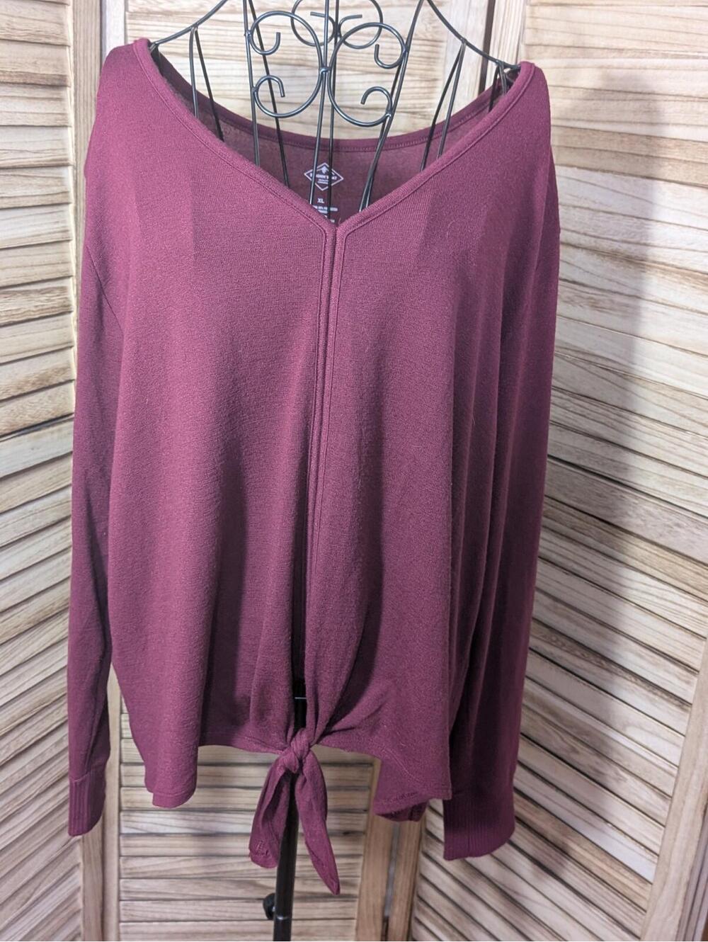 St Johns Bay V Neck Sweater X-Large Plum With Tie Front